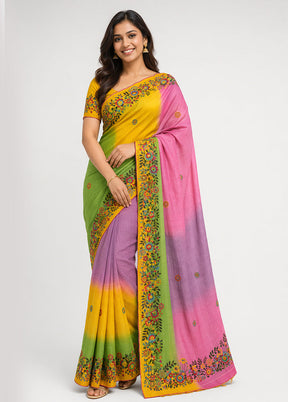 Multicolor Handloom Tussar Pure Silk Saree With Blouse Piece