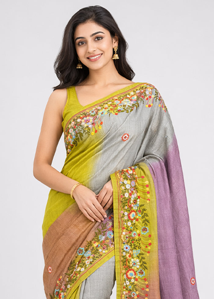 Purple Handloom Tussar Pure Silk Saree With Blouse Piece