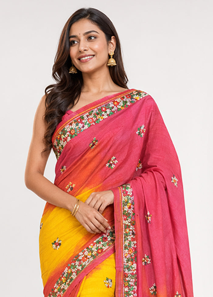 Pink Handloom Tussar Pure Silk Saree With Blouse Piece
