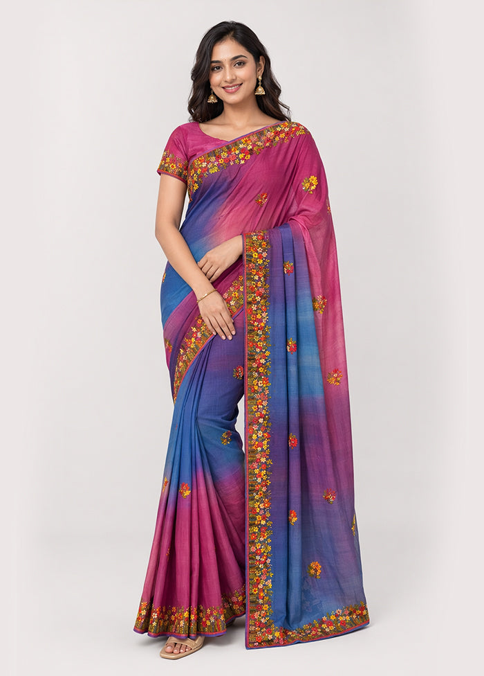 Purple Handloom Tussar Pure Silk Saree With Blouse Piece