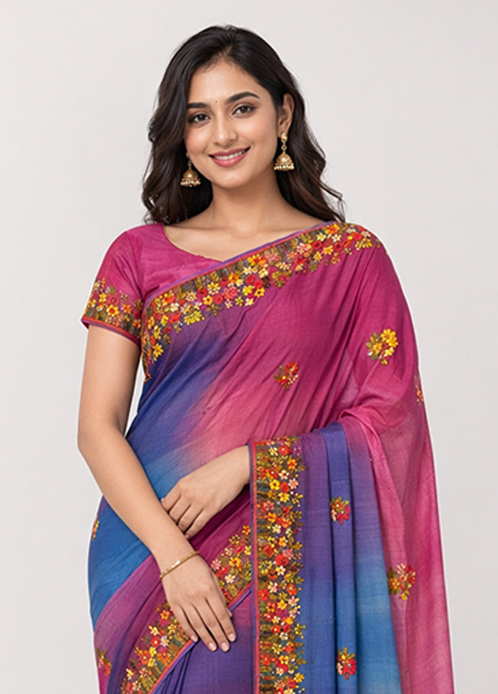 Purple Handloom Tussar Pure Silk Saree With Blouse Piece