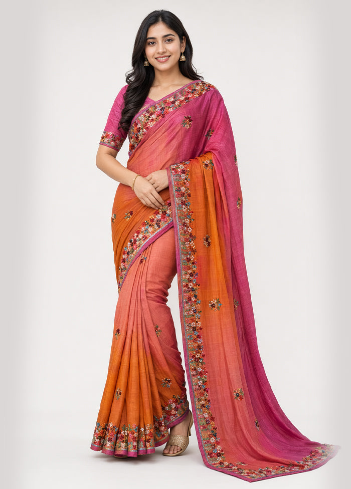 Pink Handloom Tussar Pure Silk Saree With Blouse Piece