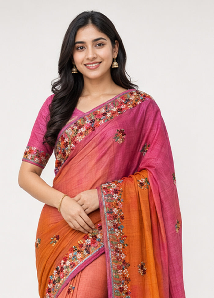 Pink Handloom Tussar Pure Silk Saree With Blouse Piece