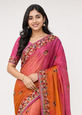 Pink Handloom Tussar Pure Silk Saree With Blouse Piece