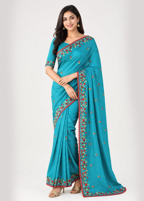 Blue Handloom Tussar Pure Silk Saree With Blouse Piece