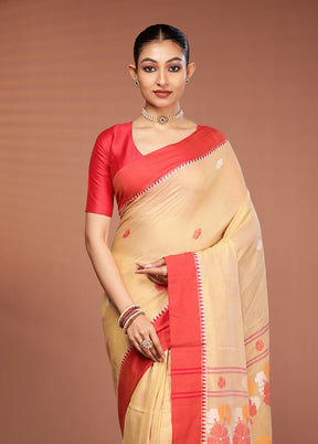 Cream Matka Silk Saree With Blouse Piece
