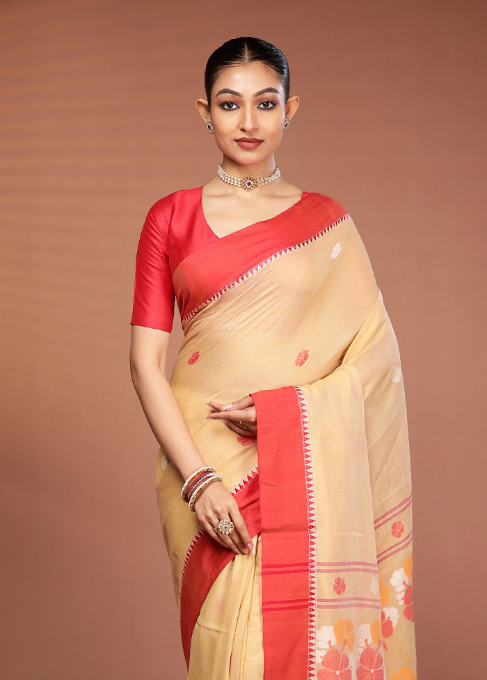 Cream Matka Silk Saree With Blouse Piece