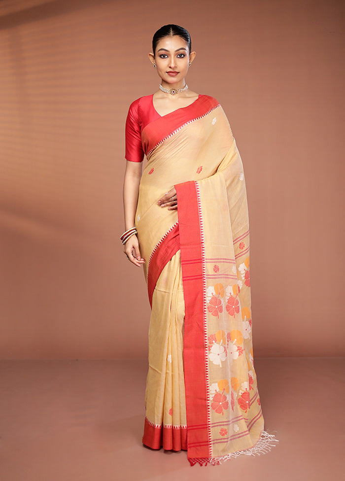 Cream Matka Silk Saree With Blouse Piece