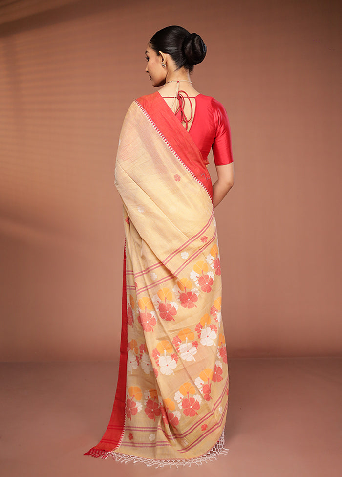 Cream Matka Silk Saree With Blouse Piece