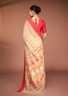 Cream Matka Silk Saree With Blouse Piece