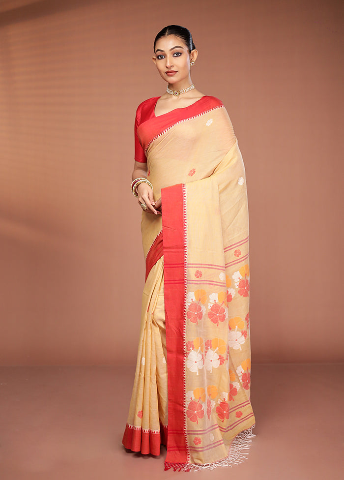 Cream Matka Silk Saree With Blouse Piece