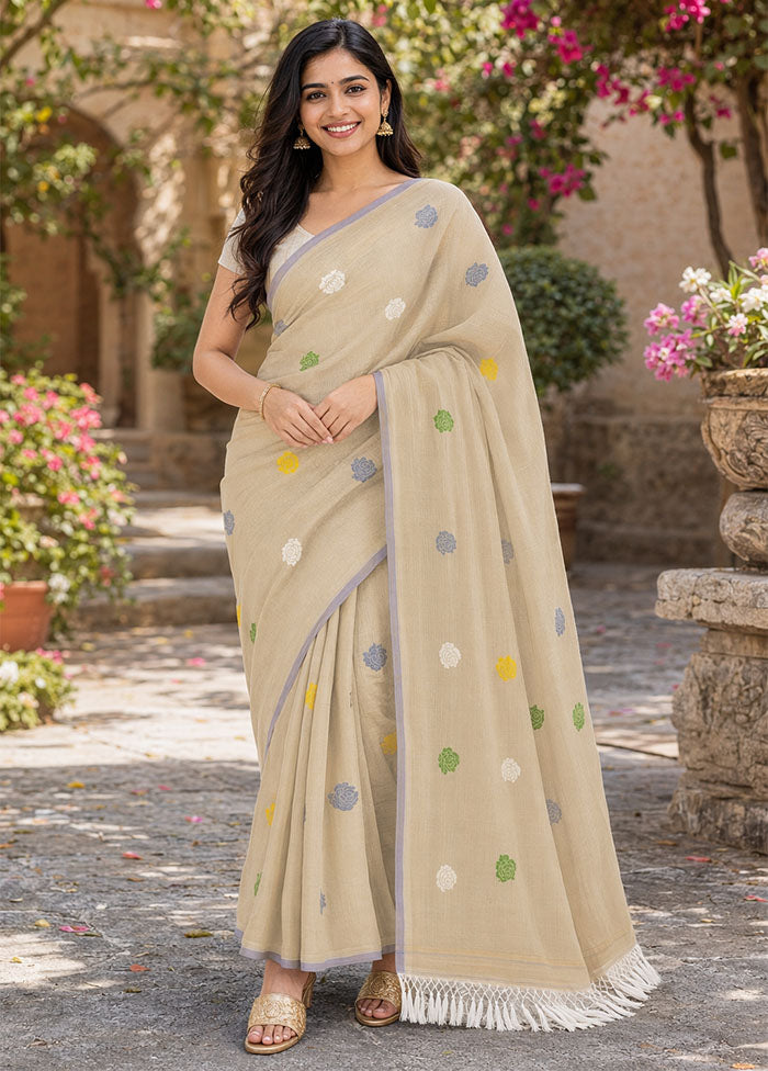 Cream Matka Silk Saree With Blouse Piece