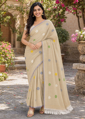 Cream Matka Silk Saree With Blouse Piece