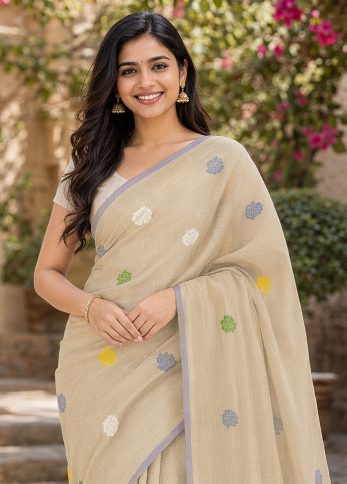 Cream Matka Silk Saree With Blouse Piece