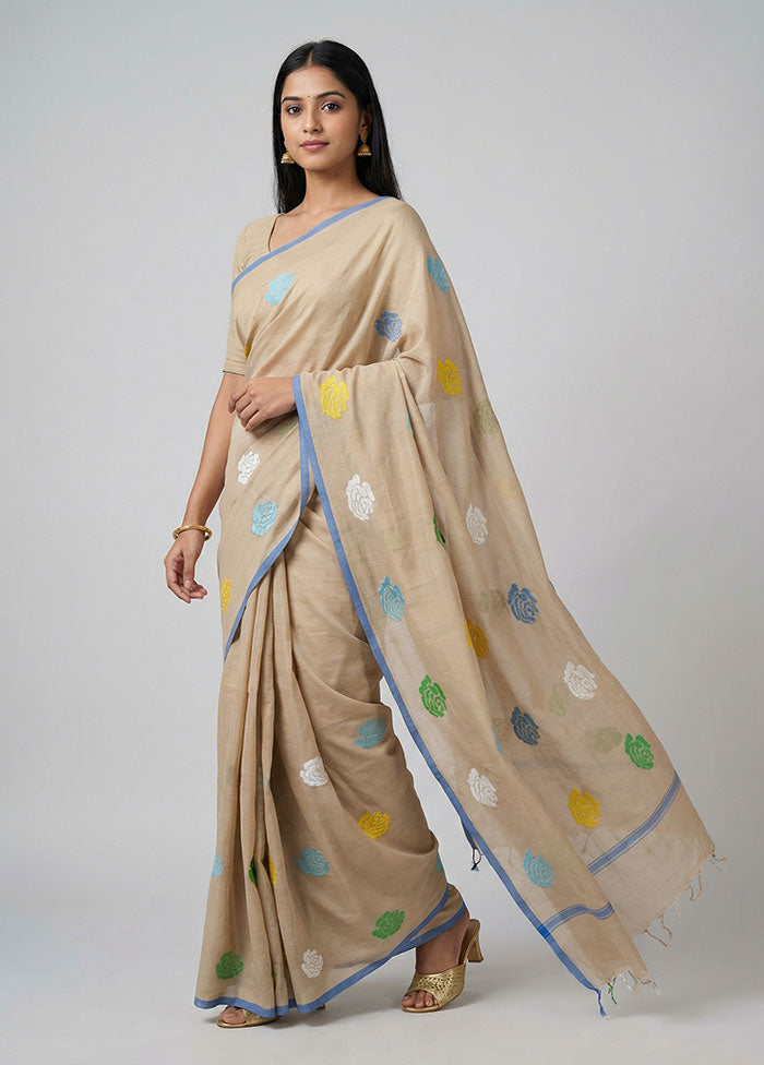 Cream Matka Silk Saree With Blouse Piece