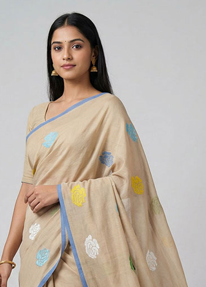 Cream Matka Silk Saree With Blouse Piece