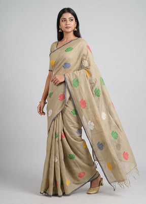 Cream Matka Silk Saree With Blouse Piece