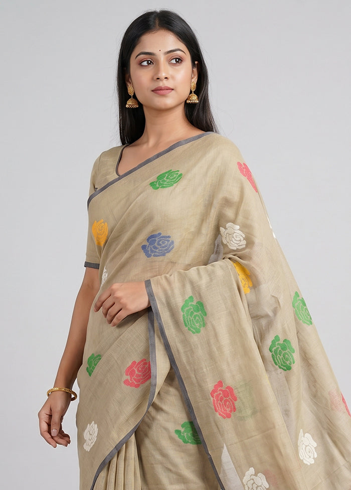 Cream Matka Silk Saree With Blouse Piece