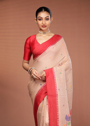 Cream Matka Silk Saree With Blouse Piece