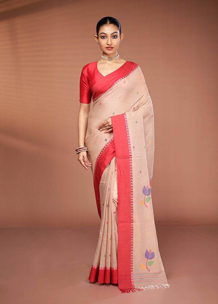 Cream Matka Silk Saree With Blouse Piece