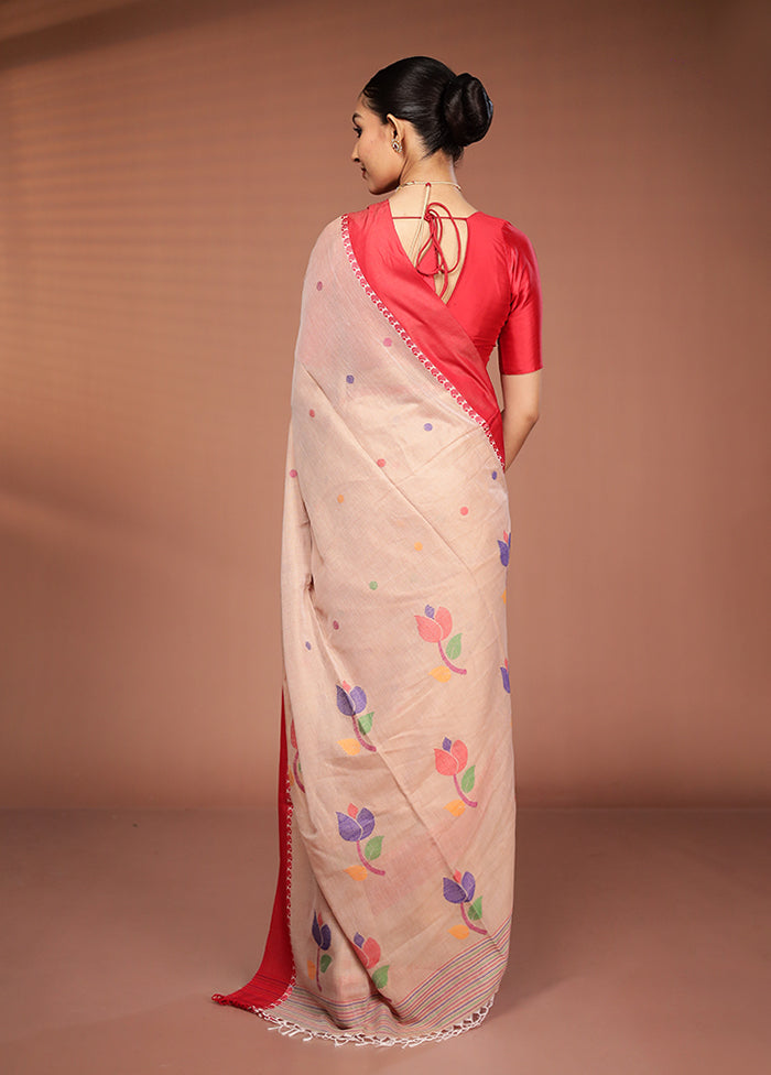 Cream Matka Silk Saree With Blouse Piece