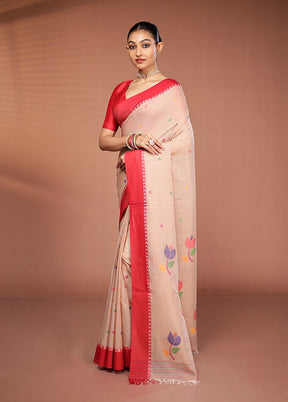Cream Matka Silk Saree With Blouse Piece