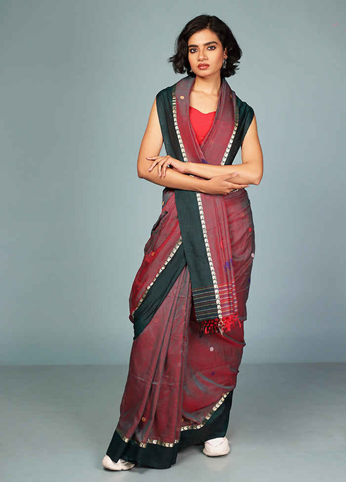 Maroon Matka Silk Saree Without Blouse Piece