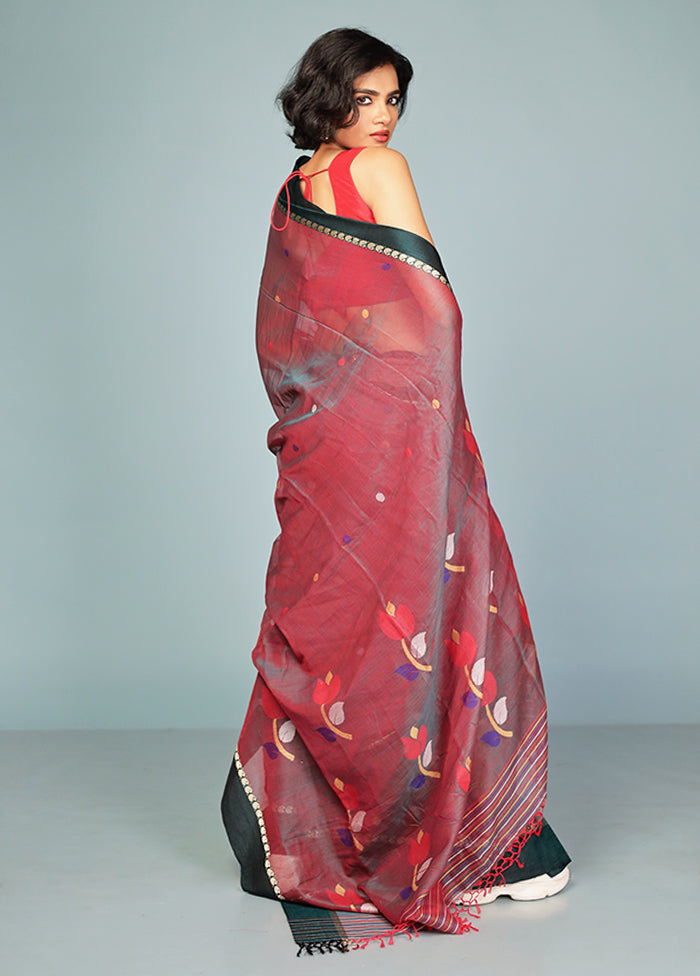 Maroon Matka Silk Saree Without Blouse Piece