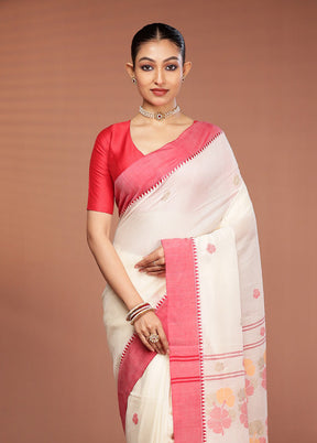 White Matka Silk Saree With Blouse Piece