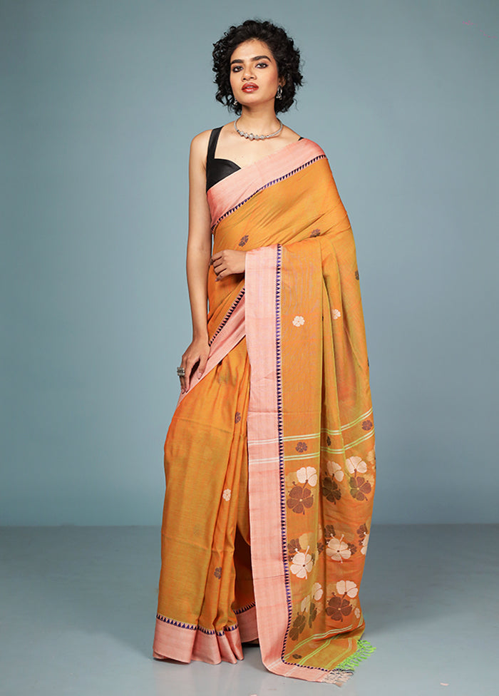 Rust Matka Silk Saree Without Blouse Piece