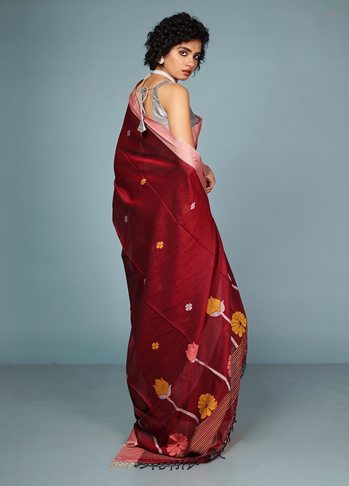 Pink Matka Silk Saree Without Blouse Piece