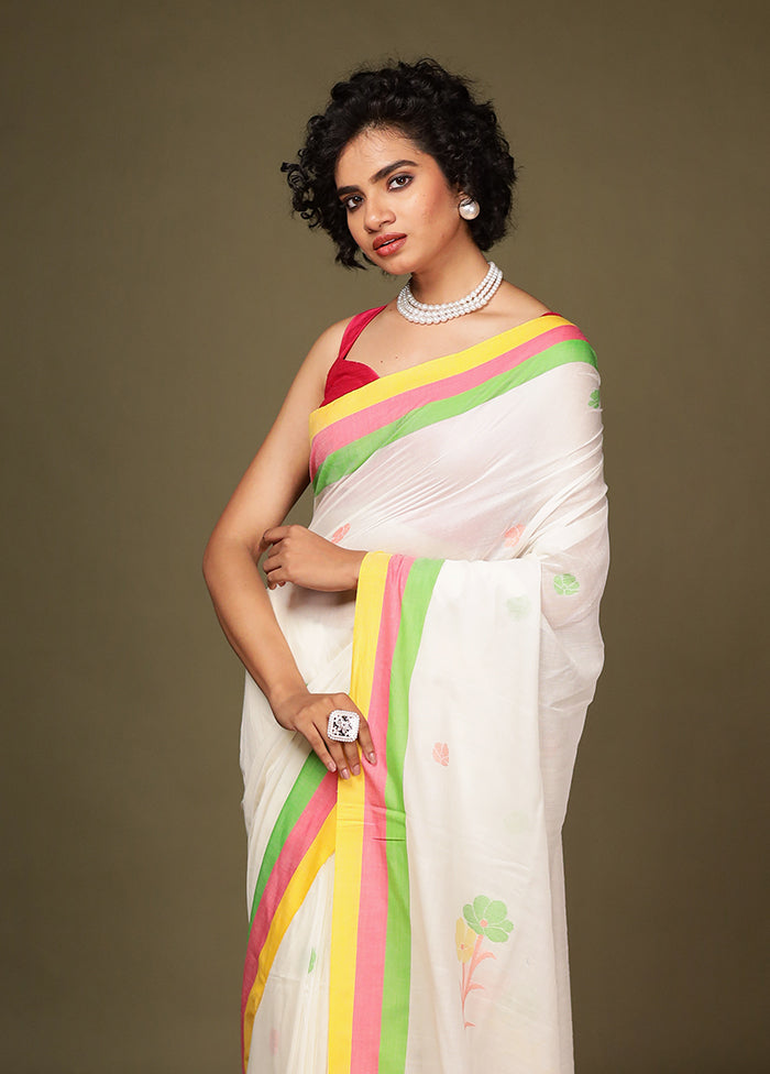 White Matka Silk Saree Without Blouse Piece