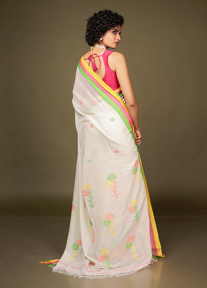 White Matka Silk Saree With Blouse Piece