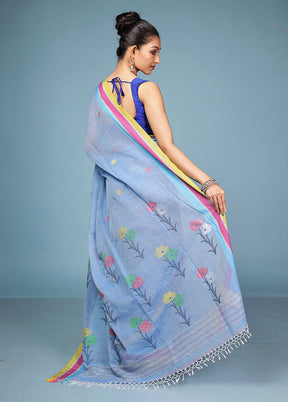 Blue Matka Silk Saree With Blouse Piece