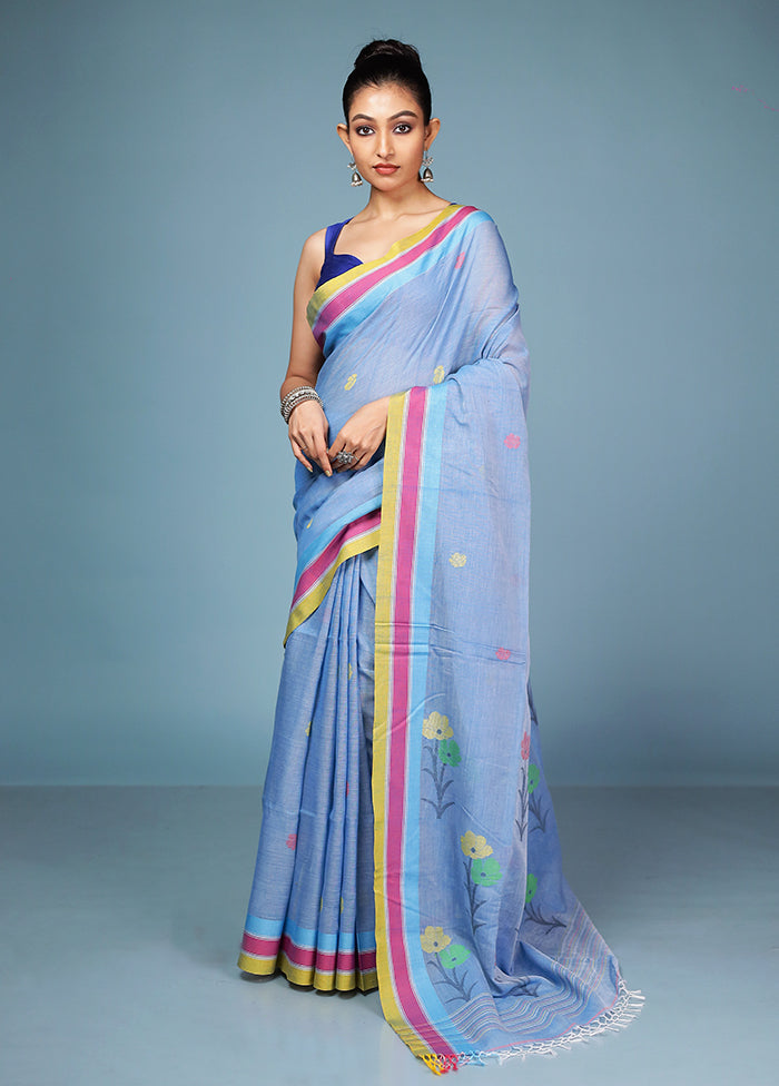 Blue Matka Silk Saree With Blouse Piece