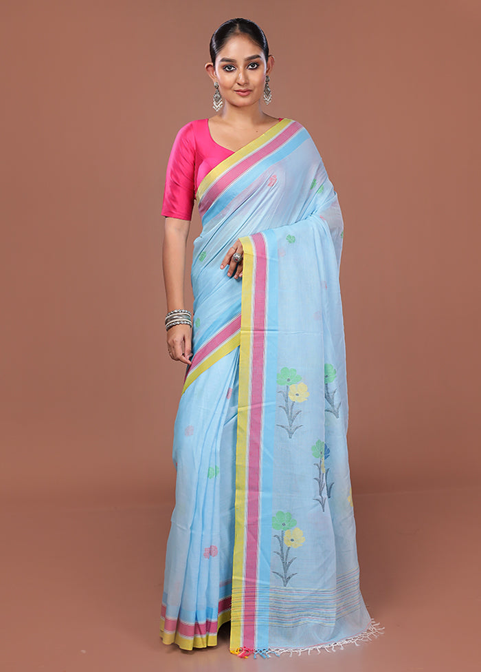 Blue Matka Silk Saree With Blouse Piece
