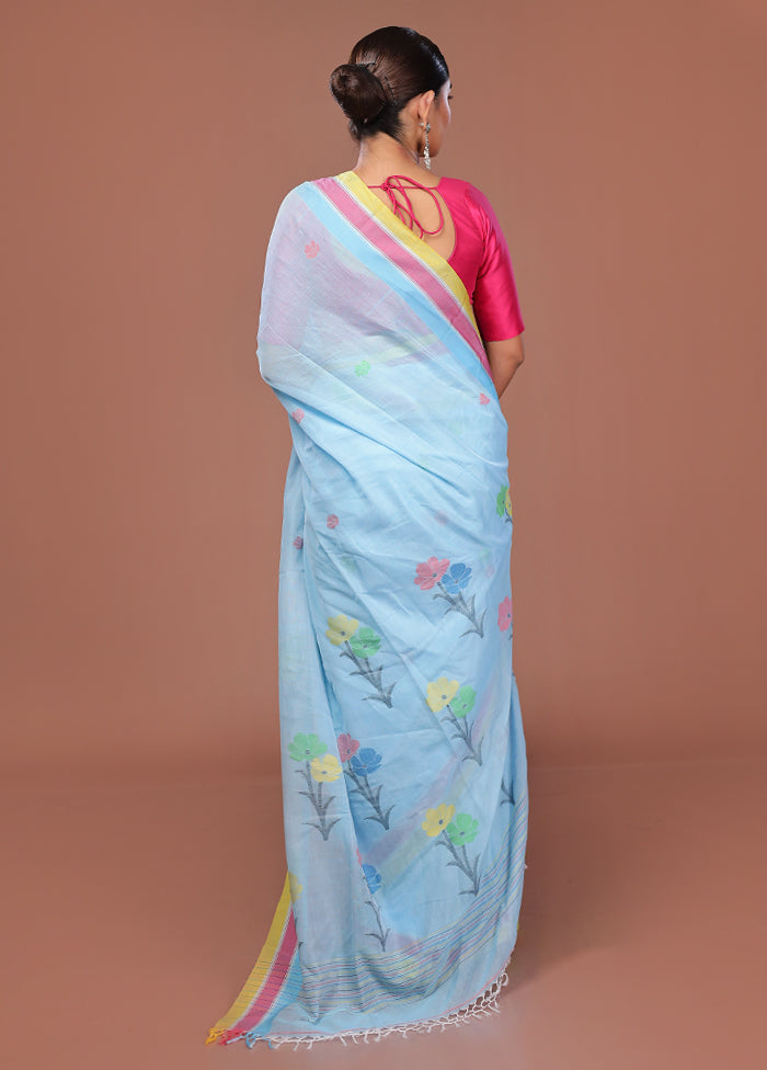 Blue Matka Silk Saree With Blouse Piece