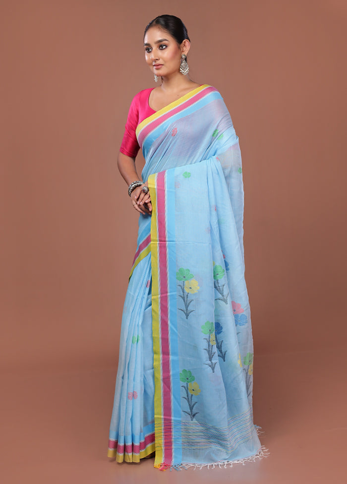 Blue Matka Silk Saree With Blouse Piece