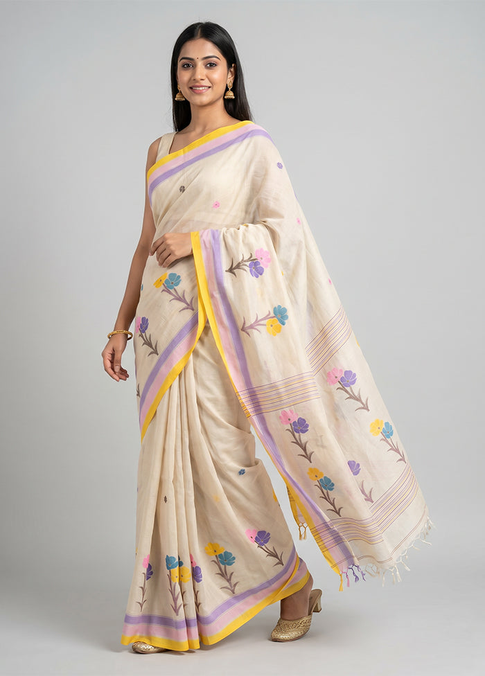 White Matka Silk Saree With Blouse Piece