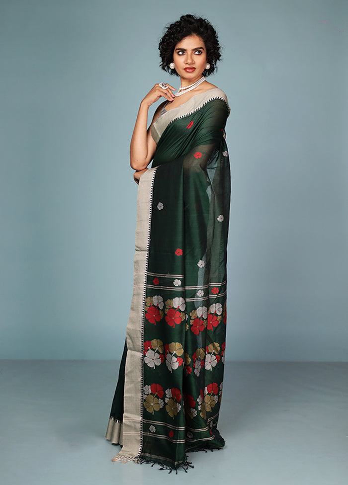 Green Matka Silk Saree Without Blouse Piece