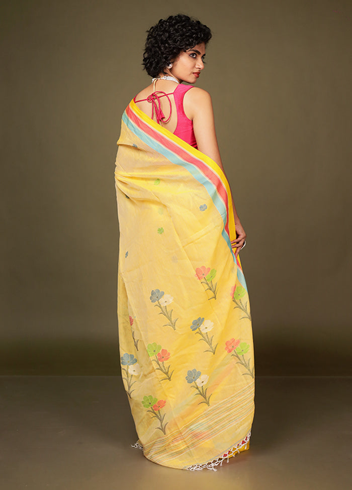 Yellow Matka Silk Saree With Blouse Piece