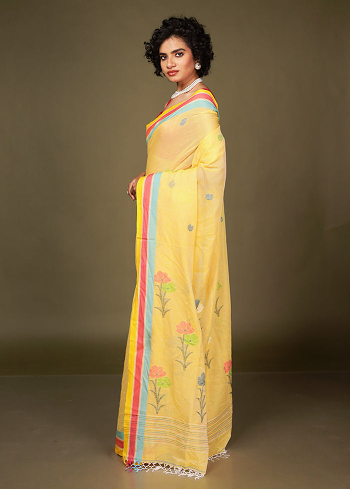 Yellow Matka Silk Saree With Blouse Piece