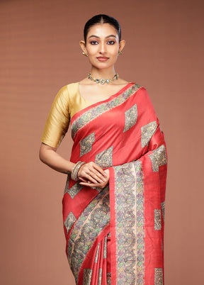 Rust Tussar Silk Saree With Blouse Piece
