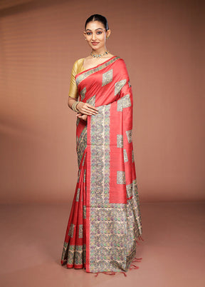 Rust Tussar Silk Saree With Blouse Piece