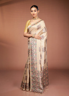 Cream Tussar Silk Saree With Blouse Piece