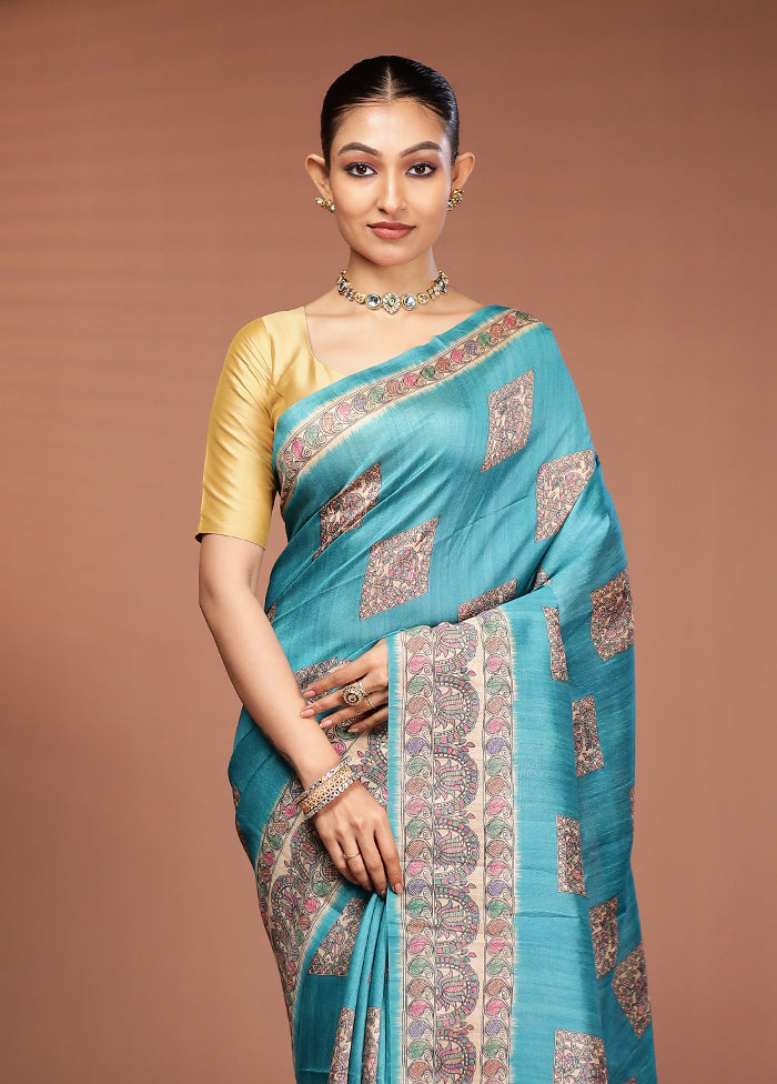 Green Tussar Silk Saree With Blouse Piece