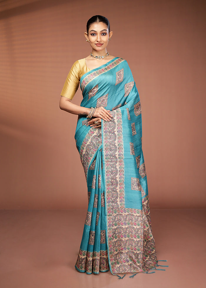 Green Tussar Silk Saree With Blouse Piece