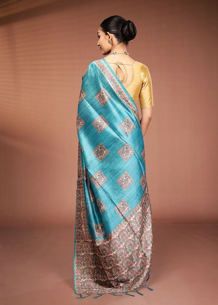 Green Tussar Silk Saree With Blouse Piece