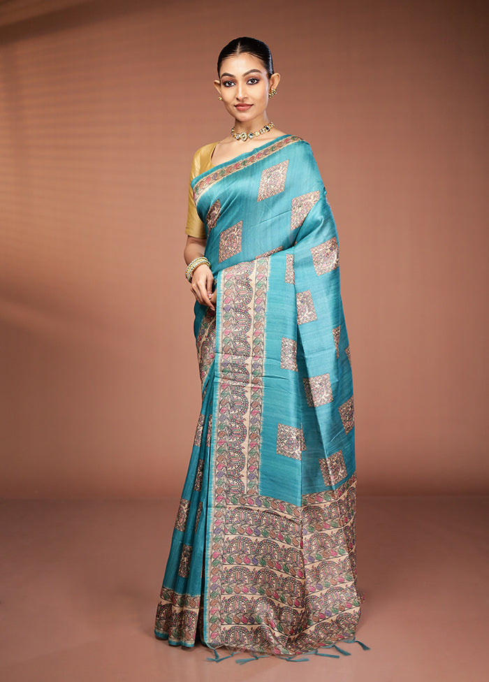 Green Tussar Silk Saree With Blouse Piece