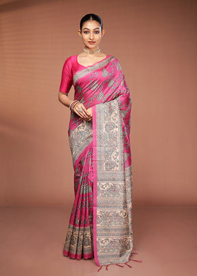 Pink Tussar Silk Saree With Blouse Piece